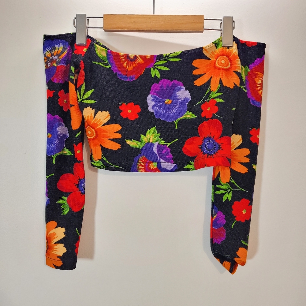Cali Fun & Sun Floral Off Shoulder Crop Top Festival Wear - S